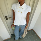 Damen elegante Bluse mit schicken Knopfdetails und Kragen R&B
