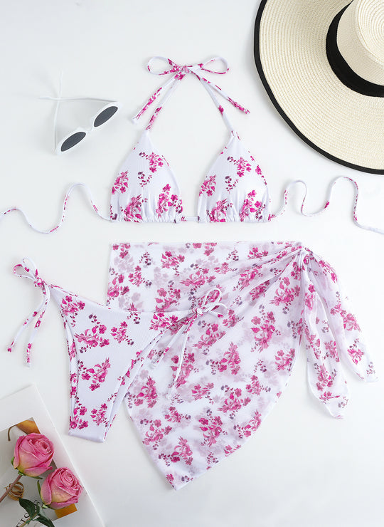 Damen Triangel-Bikini mit floralem Muster und zartem Cover-Up R&B