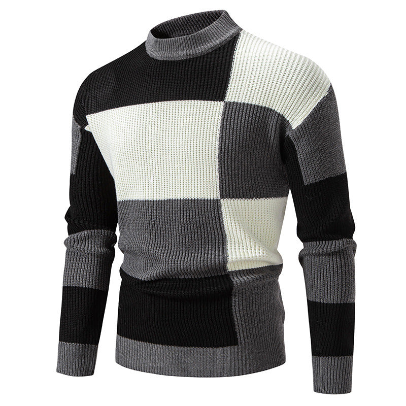 Herren modischer Rollkragenpullover mit strukturiertem Karomuster R&B