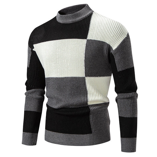 Herren modischer Rollkragenpullover mit strukturiertem Karomuster R&B