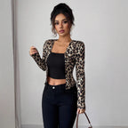 Damen nan taillierter Kurzblazer aus Stretchjersey mit Leopardenstruktur und schmaler Passform R&B