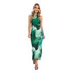 Damen Elegantes Bodenlanges Kleid mit modernem Aquarellmuster und figurbetontem Schnitt R&B