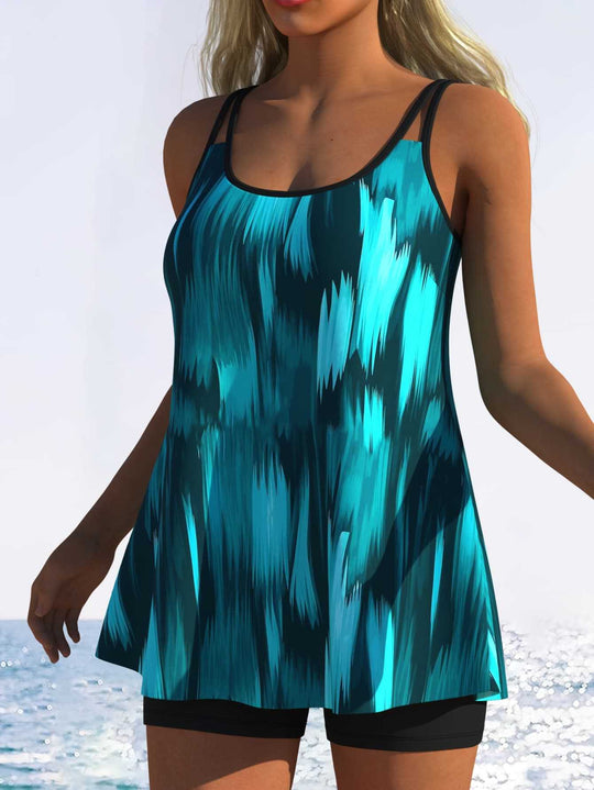 Damen Tankini mit verspieltem Streifenmuster und originellem Schnitt R&B