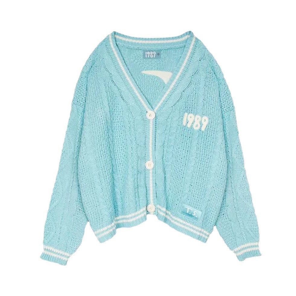 Damen modischer Strickcardigan mit V-Ausschnitt und Branding R&B