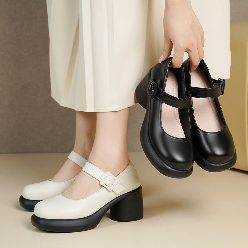 Damen Mary Jane Schuhe mit modischem Riemen und komfortablem Blockabsatz R&B