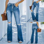 Damen Flared Jeans mit hohem Bund und modischen Destroyed-Details R&B