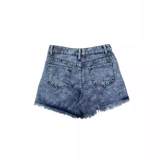 Damen Denim-Shorts mit trendigen Stickdetails und Fransensaum R&B