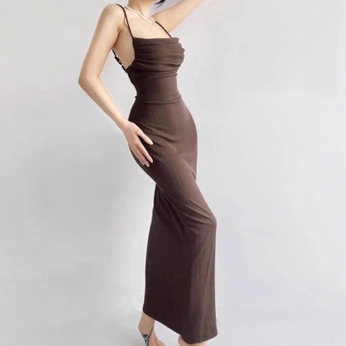 Damen Elegantes Maxikleid mit herausragendem Drapierungsdesign und schickem Spaghetti-Träger R&B