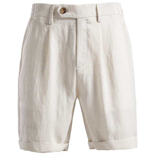 Herren nan lässige Leinenshorts mit Umschlag und Bundfalten R&B