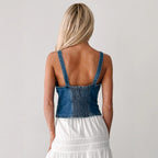 Damen Denim Bustier-Oberteil mit Knopfverschluss und verführerischem Ausschnitt R&B
