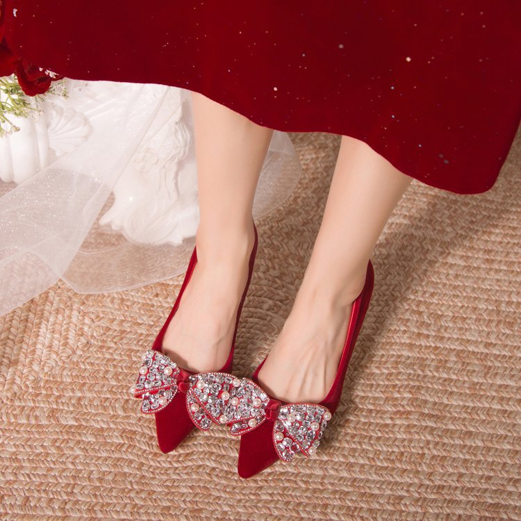 Damen elegante High Heel Pumps mit funkelndem Schleifenakzent R&B
