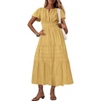 Damen Maxikleid mit modischem V-Ausschnitt und luftigen Rüschen R&B
