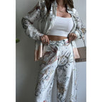 Damen Überschnittenes Satin-Hosenanzug mit floralem Design R&B