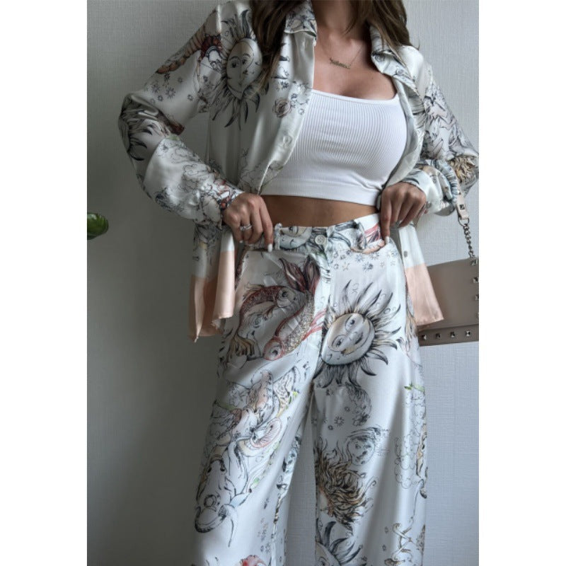 Damen Überschnittenes Satin-Hosenanzug mit floralem Design R&B