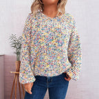 Damen komfortabler Strickpullover mit buntem Strukturmuster und weit geschnittenen Ärmeln R&B