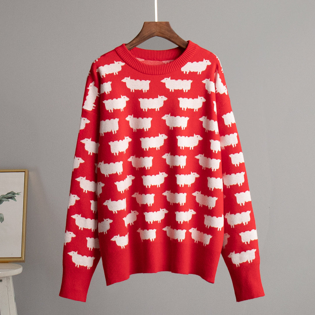 Damen Gemusterter Strickpullover mit Schafmotiven R&B