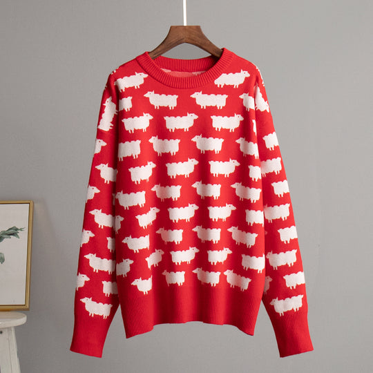 Damen Gemusterter Strickpullover mit Schafmotiven R&B