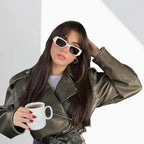 Damen Kunstleder Bikerjacke mit weitem Schnitt und umfangreichen Details R&B