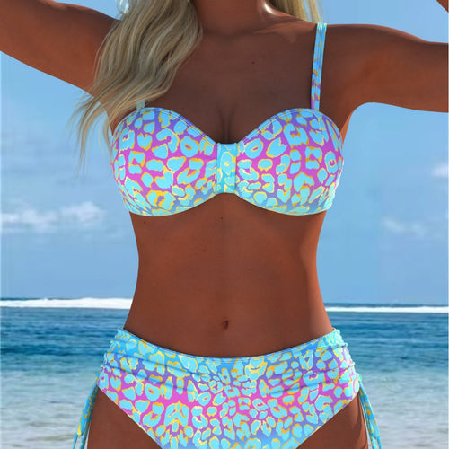 Damen Bikini-Set mit modischem geometrischem Muster und hohen Schnittformen R&B