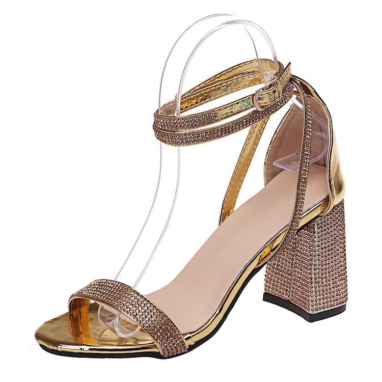 Damen Glamouröse Hochzeits Sandalen mit funkelnden Kristallen und Blockabsatz R&B