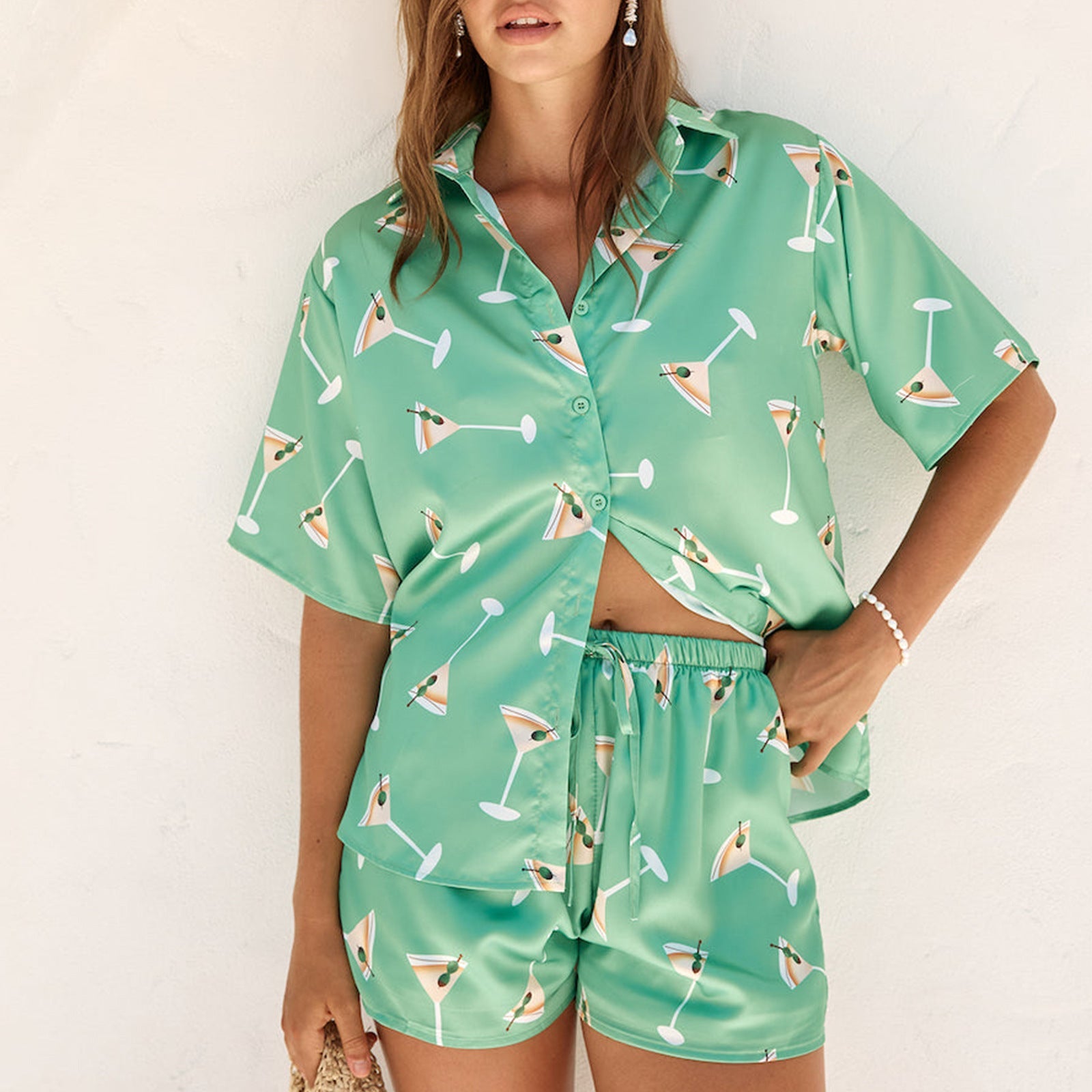 Damen Schlafanzug mit trendy Cocktail-Motiv R&B