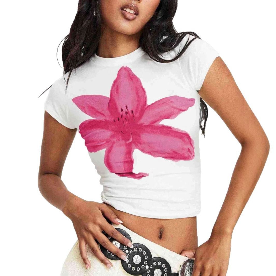 Damen Kurzarm T-Shirt mit floralem Aquarell-Motiv und figurbetontem Schnitt R&B