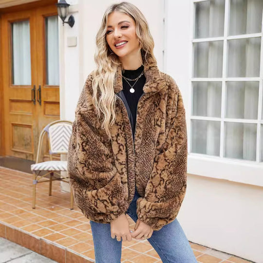 Damen Kuschelige Kunstpelzjacke im Schlangenlook R&B