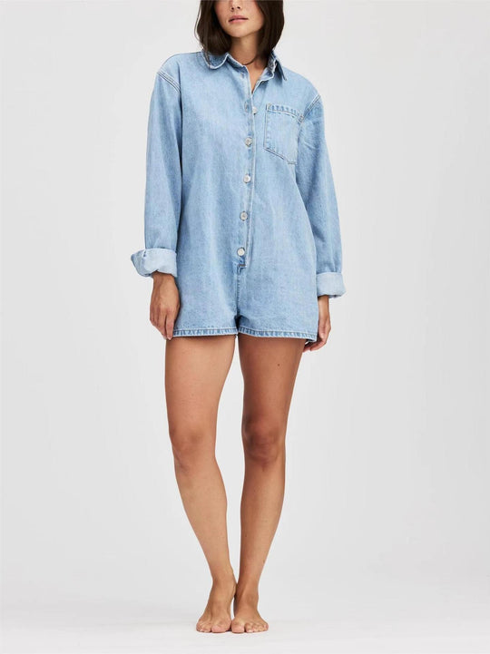 Damen Denim-Overall mit langen Ärmeln und klassischem Button-Up-Verschluss R&B