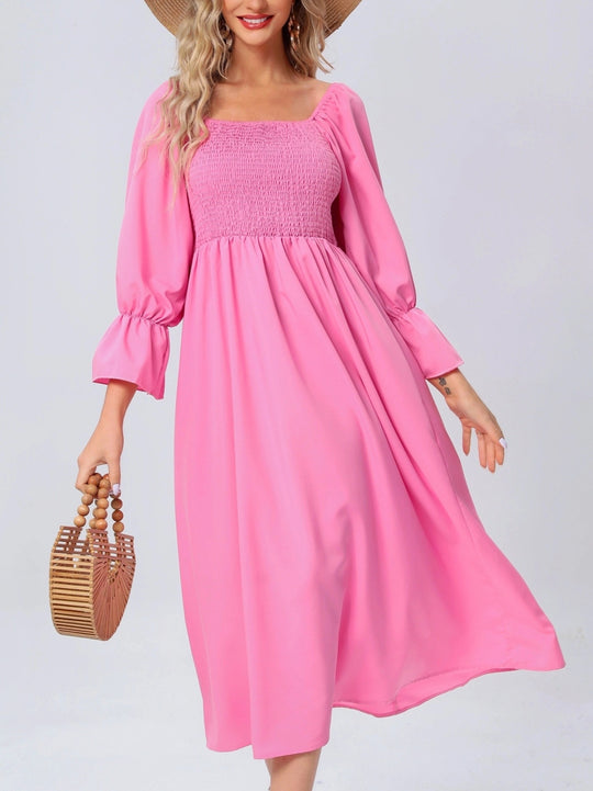 Damen Maxikleid mit elastischem Oberteil und voluminösen Ärmeln R&B