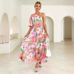 Damen Maxikleid mit verspieltem asymmetrischen Schnitt und Puffärmel R&B