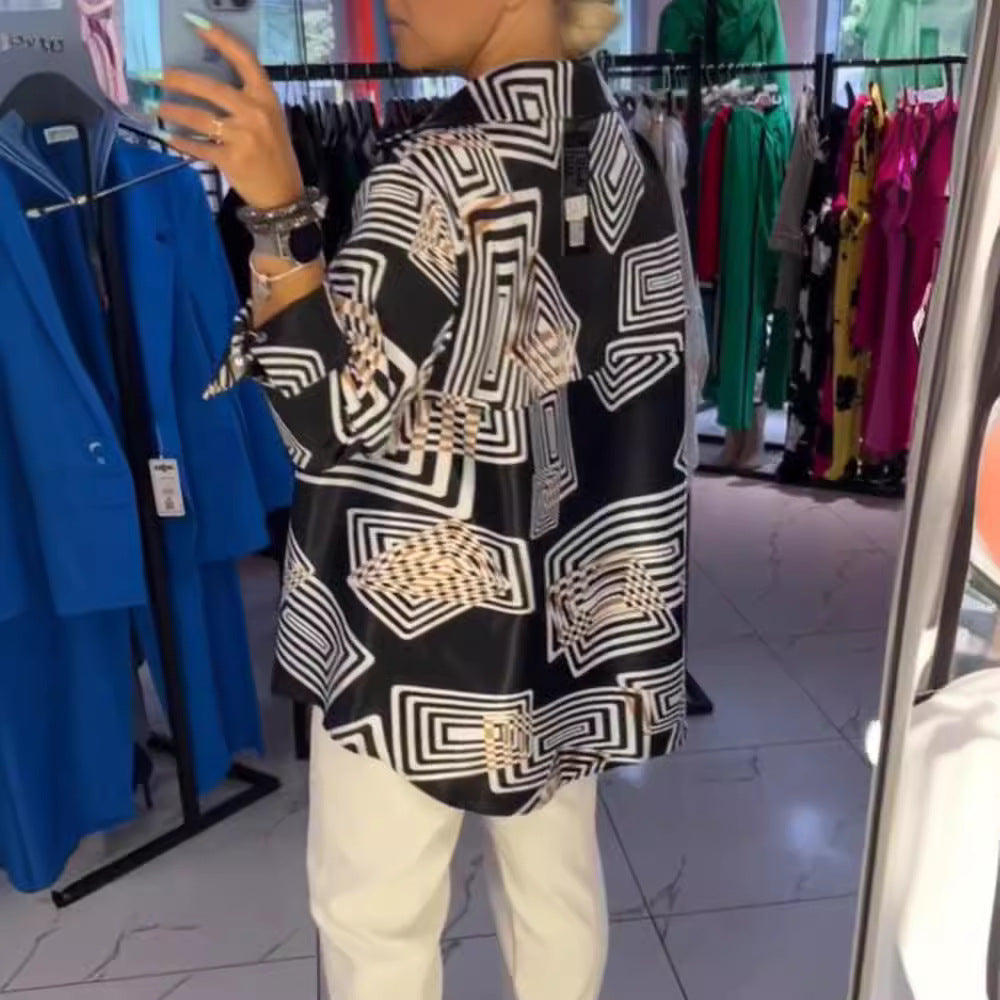 Damen Tunika mit modernem geometrischem Muster und elegantem Schnitt R&B