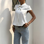 Damen elegante Bluse mit schicken Knopfdetails und Kragen R&B
