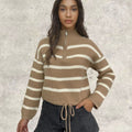 Damen Strickpullover mit Stehkragen und Kordelzug