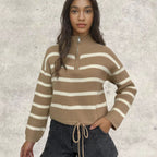 Damen Strickpullover mit Stehkragen und Kordelzug