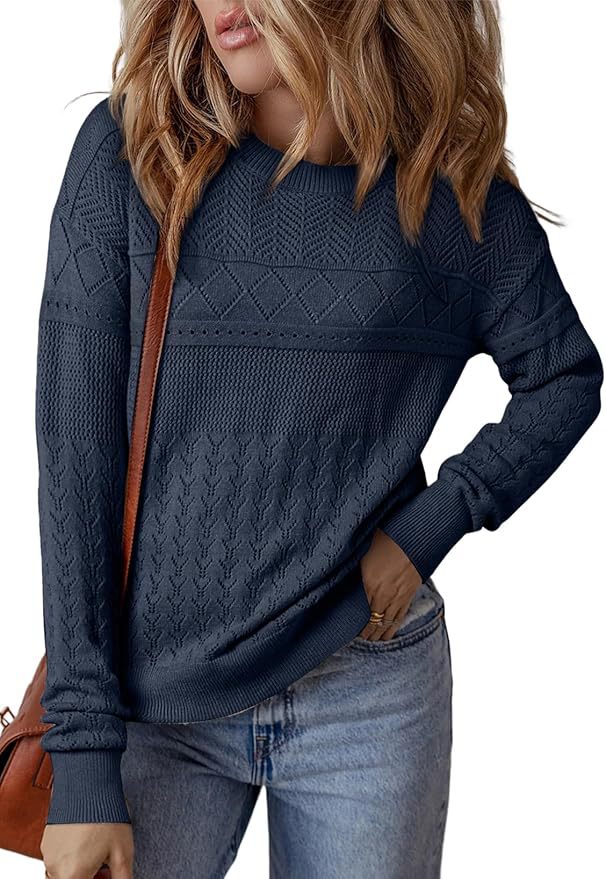 Damen Strickpullover mit strukturiertem Muster und Rundhalsausschnitt R&B