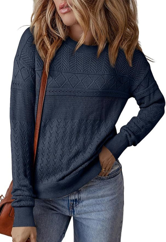 Damen Strickpullover mit strukturiertem Muster und Rundhalsausschnitt R&B