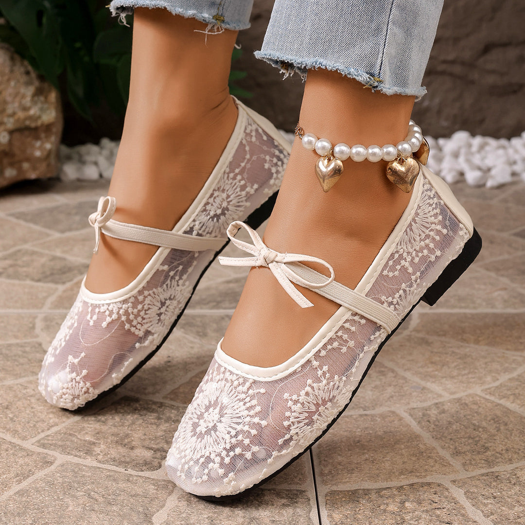 Damen Ballerinas mit filigranem Spitzen-Design und modischem Schleifenakzent R&B