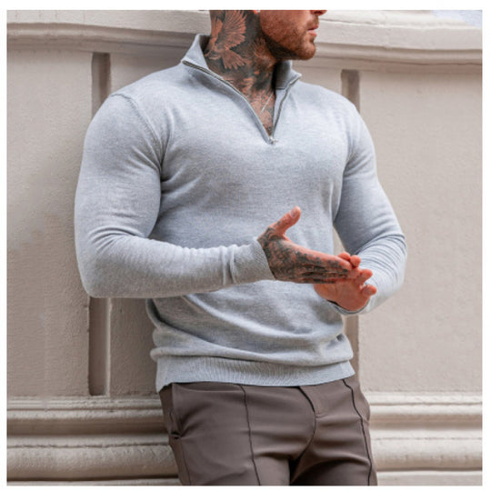 Herren Rollkragenpullover mit kurzem Reißverschluss und feiner Struktur R&B