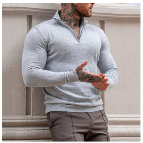Herren Rollkragenpullover mit kurzem Reißverschluss und feiner Struktur R&B