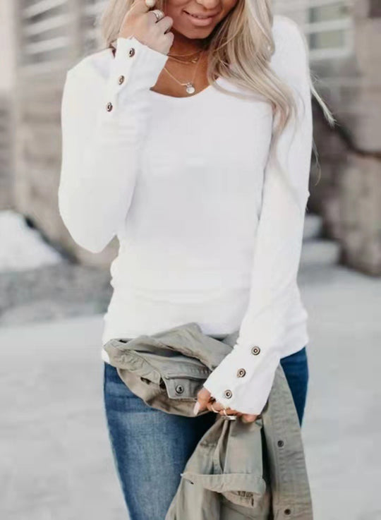 Damen Langarm-Shirt mit eleganten Knopfdetails R&B