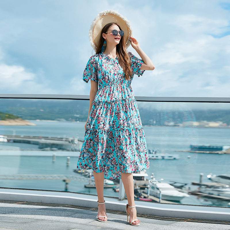 Damen Sommermaxikleid mit verspielt fließendem Schnitt und Blumenmuster R&B