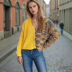 Damen lässige Strickjacke mit farbenfrohen Akzenten und Knopfdetails R&B