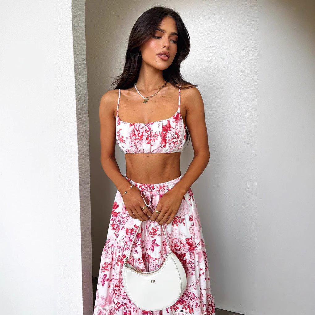 Damen Zweiteiliges Sommeroutfit mit floralem Top und Maxi-Rock R&B
