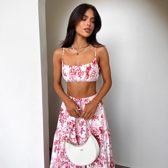 Damen Zweiteiliges Sommeroutfit mit floralem Top und Maxi-Rock R&B