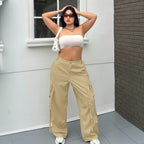 Damen weite Cargo-Hose mit funktionalen Taschen und elastischem Bund R&B