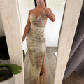 Damen Elegantes Longdress mit voluminösen Falten und tiefem Ausschnitt R&B