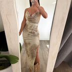 Damen Elegantes Longdress mit voluminösen Falten und tiefem Ausschnitt R&B