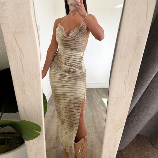Damen Elegantes Longdress mit voluminösen Falten und tiefem Ausschnitt R&B