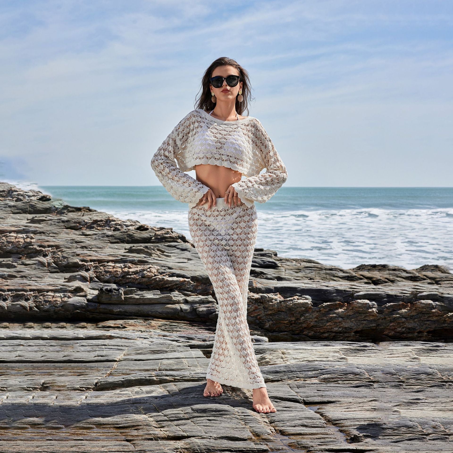 Damen Häkel-Set mit Crop-Top und Maxi-Rock R&B