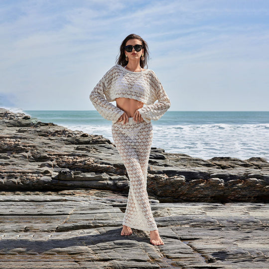 Damen Häkel-Set mit Crop-Top und Maxi-Rock R&B